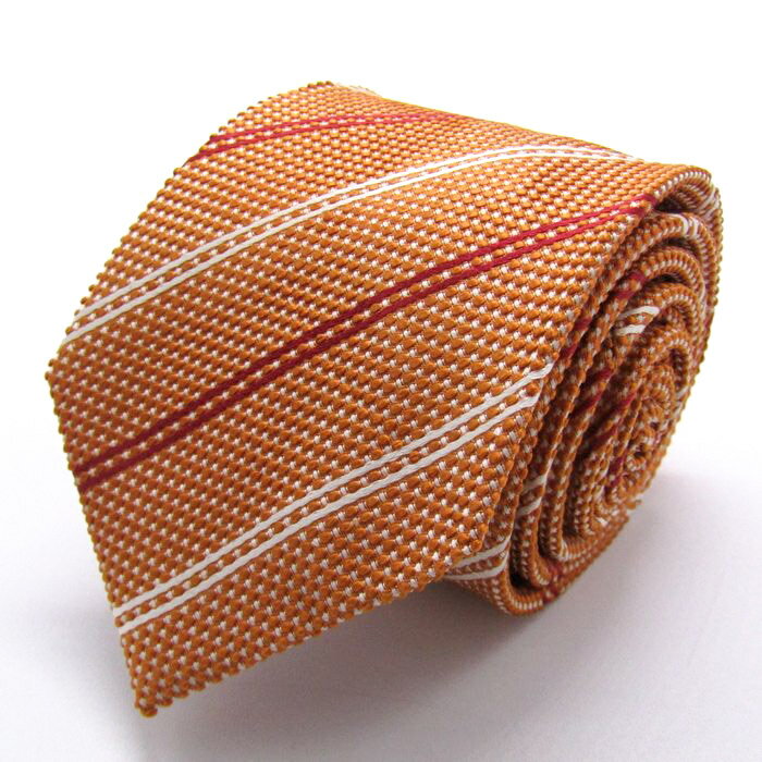 B&T CLUB ビーアンドティークラブ ブランド ネクタイ ストライプ柄 ドット シルク PO メンズ オレンジ 【中古】