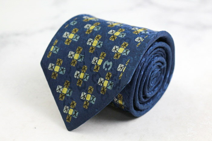 mila schon ミラショーン ブランド ネクタイ ロゴ 格子柄 パネル柄 シルク イタリア製 PO メンズ ネイビー 【中古】(4)