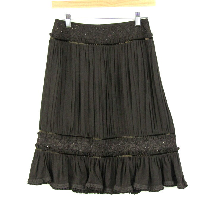 EPOCA エポカ スカート ボトムス プリーツ ビジュー シルク レディース ITL38サイズ ダークブラウン 【中古】