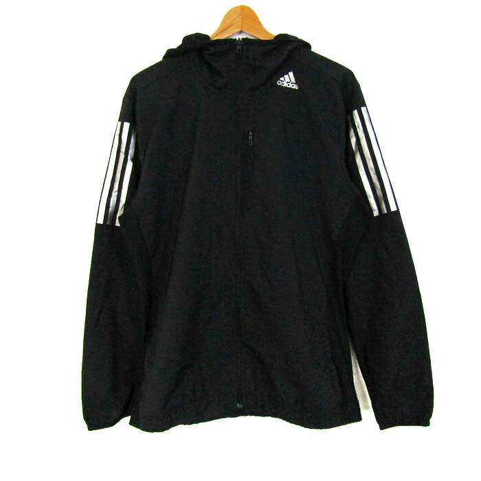 adidas アディダス パーカー トップス ウィンドブレーカー スポーツウエア 大きいサイズ メンズ XOサイズ ブラック 【中古】