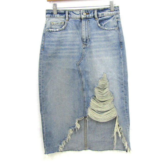 ZARA ザラ スカート ボトムス デニム ダメージ加工 レディース XSサイズ ライトブルー 【中古】
