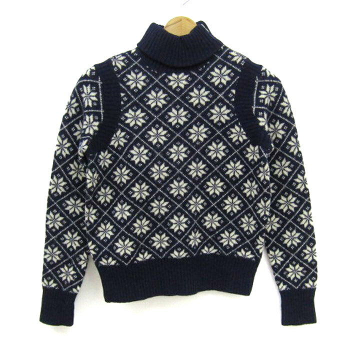 POLO JEANS ポロジーンズ セーター トップス 長袖 タートルネック ニット ノルディック ラルフローレン レディース Sサイズ 紺×白 【中古】