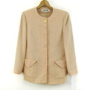 Pierre Cardin ピエールカルダン ノーカラージャケット アウター ストライプ柄 レディース 9サイズ オレンジ 【中古】