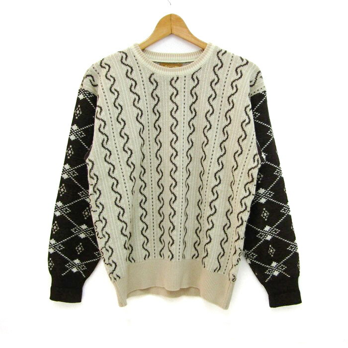 LANCEL ランセル ニット 長袖 総柄 ウール トップス レディース Mサイズ ベージュ系×ブラウン系 【中古】
