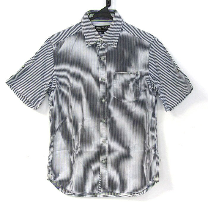 BEAMS HEART ビームスハート 半袖シャツ トップス ストライプ柄 ボタンダウン メンズ Sサイズ 紺×白 【中古】