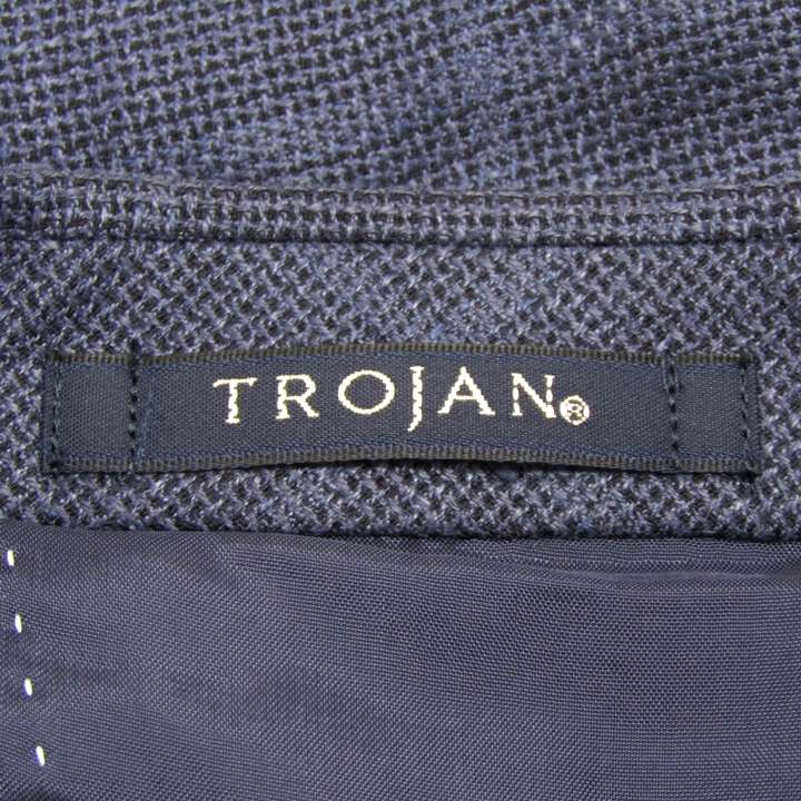 trojan トロージャン テーラードジャケット アウター チェック柄 リネン イタリア製生地使用 日本製 メンズ R46サイズ ネイビー 【中古】