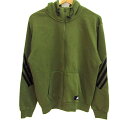 adidas アディダス パーカー トップス ジップアップ スウェット 裏起毛 大きいサイズ メンズ Oサイズ カーキ 【中古】