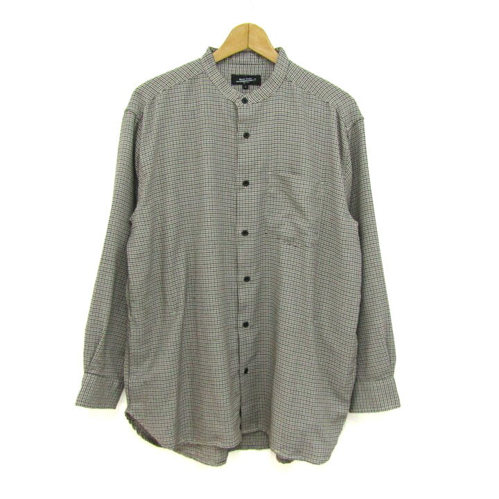 Naive magic by aim ナイーブ・マジック・バイ・エイム 長袖シャツ ノーカラー 千鳥格子柄 トップス メンズ Lサイズ カーキ系 【中古】