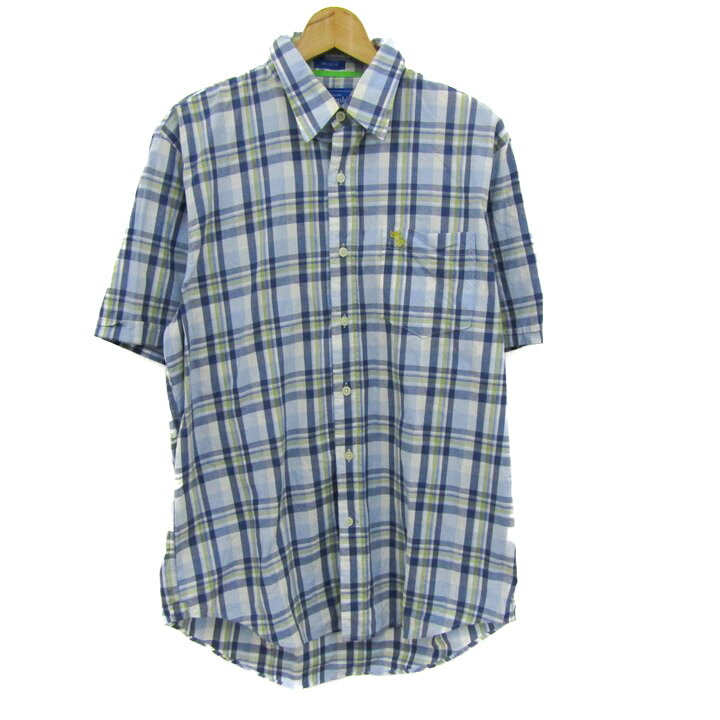 Abercrombie&Fitch アバクロンビー&フィッチ 半袖シャツ 大きいサイズ コットン トップス メンズ XLサイズ ブルー系×ホワイト 【中古】