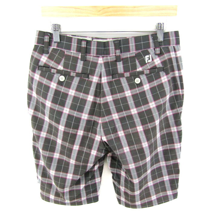 FootJoy フットジョイ ハーフパンツ チェック柄 ゴルフ スポーツウエア ストレッチ ボトムス メンズ W76サイズ グレー×ホワイト 【中古】
