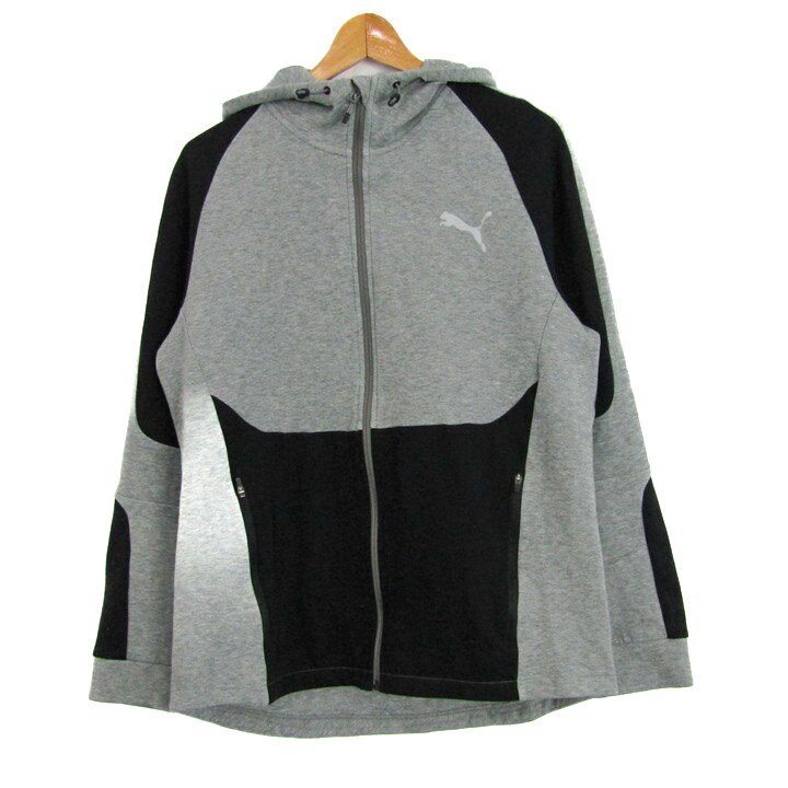 PUMA プーマ パーカー トップス ジップアップ スウェット スポーツウエア 大きいサイズ メンズ XXLサイズ グレー×黒 【中古】