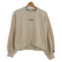 FILA フィラ スウェット トレーナー トップス ロゴ クロップド丈 レディース Lサイズ ベージュ 【中古】