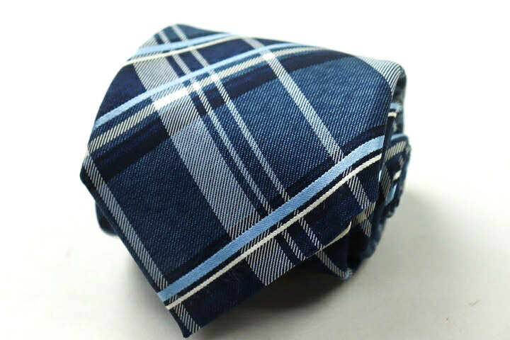COMME CA MEN コムサメン ブランド ネクタイ チェック柄 格子柄 シルク 日本製 PO メンズ ネイビー 【中古】