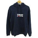 TOMMY JEANS トミージーンズ パーカー トップス プルオーバー スウェット ロゴ 裏起毛 メンズ Mサイズ ネイビー 【中古】