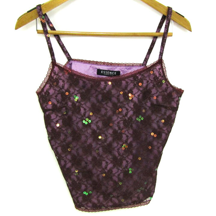 tops ESSENCE mignon bliss キャミソール ノースリーブ レース シャツ トップス レディース フリーサイズ ブラウン系 【中古】
