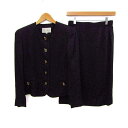 Vivre doux ビブレドゥ セットアップ 上下セット ノーカラージャケット スカート シルク 日本製 レディース 9サイズ ブラック 【中古】