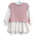 Mezzo Piano メゾピアノ ブラウス シャツ 長袖 ストレッチ ブランド トップス 白 キッズ 女の子用 120サイズ ピンク×ホワイト 【中古】