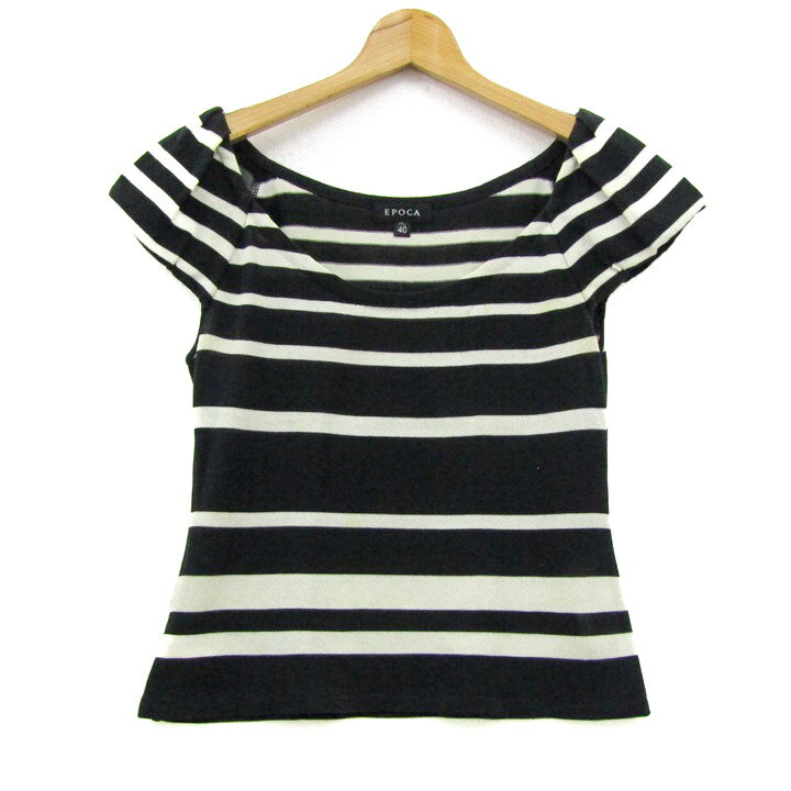 EPOCA エポカ サマーニット サマーセーター 半袖 ブランド トップス 日本製 黒 白 レディース 40サイズ ホワイト×ブラック 【中古】