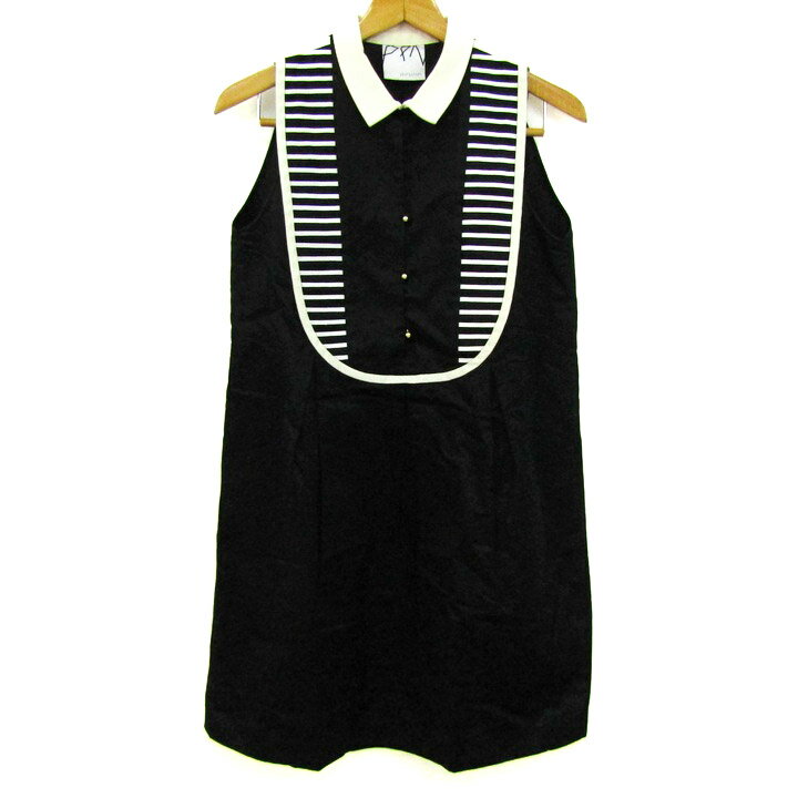 plumpynuts プランピーナッツ ワンピース トップス ノースリーブ 襟付き レディース フリーサイズ 黒×..