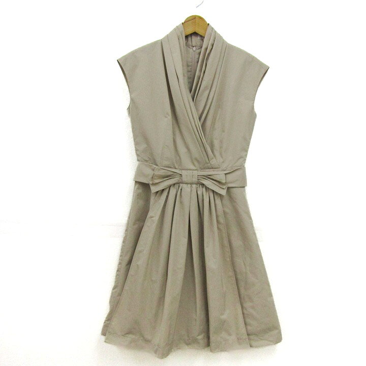 【期間限定50％OFF】LANVIN en Bleu ランバンオンブルー ワンピース ノースリーブ ブランド トップス レディース 40サイズ ベージュ 【中古】