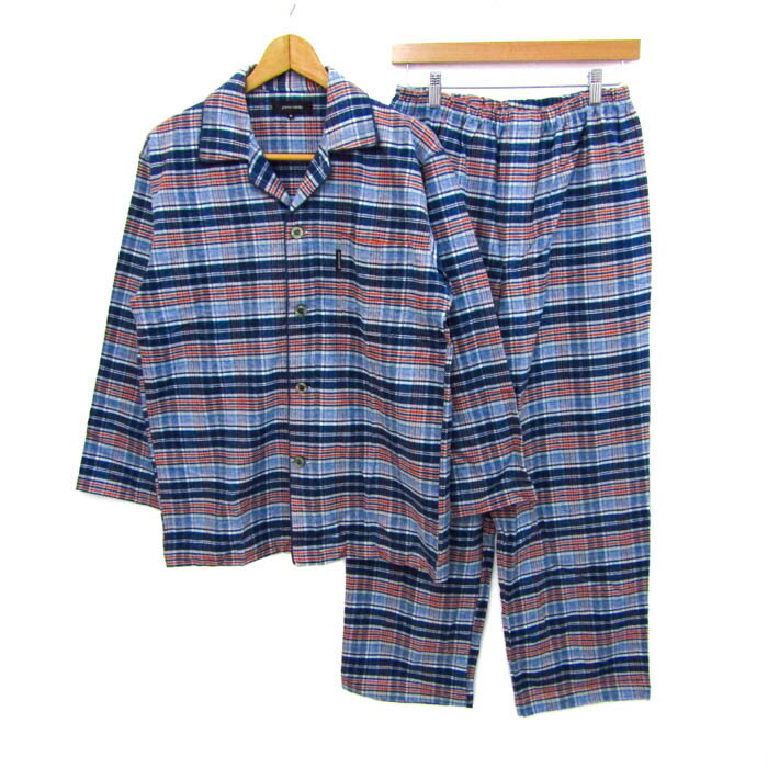 Pierre Cardin ピエールカルダン セットアップ 上下セット パジャマ 部屋着 ルームウェア メンズ Mサイズ ブルー×オレンジ 【中古】