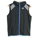 adidas アディダス ベスト フルジップ フード ジャケット スポーツウエア アウター 黒 レディース Mサイズ ブラック×青×白 【中古】
