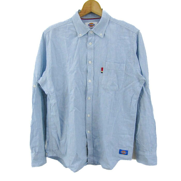 Dickies ディッキーズ 長袖シャツ リネン混 ボタンダウン トップス メンズ Lサイズ ブルー 【中古】