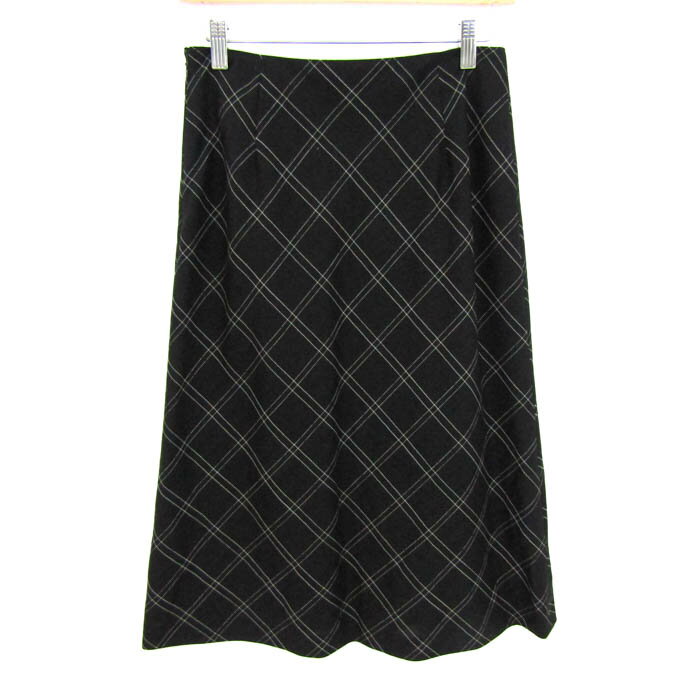 PAUL STUART ポールスチュアート フレアスカート チェック柄 ウール ボトムス レディース 11ARサイズ ブラック 【中古】