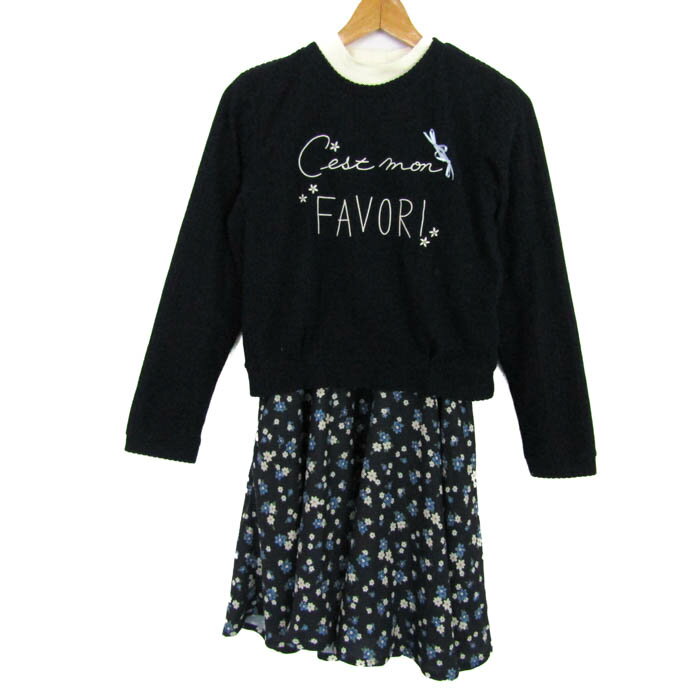 Short Sleeves - pom ponette ポンポネット ドッキングワンピース 半袖 ブランド トップス キッズ 女の子用 L(160)サイズ ネイビー×ホワイト 【中古】