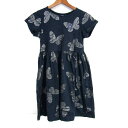 ANNA SUI mini アナスイミニ ワンピース トップス 半袖 バタフライ柄 コットン キッズ 女の子用 140(11)サイズ 紺×シルバー 【中古】