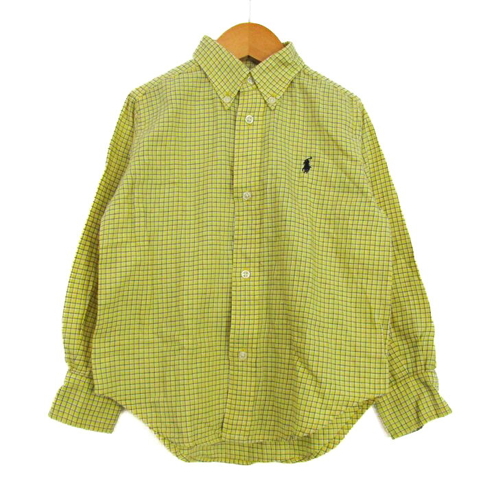 【39％OFFクーポン配布中 10/14 20:00〜10/17 09:59】【1000円ポッキリ送料無料】RALPH LAUREN ラルフローレン 長袖シャツ トップス ボタンダウン チェック柄 キッズ 男の子用 3/3Tサイズ 黄×紺×白 【中古】