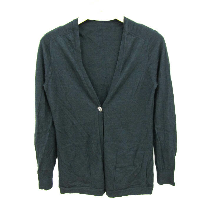 Leilian レリアン カーディガン トップス 長袖 Vネック カシミヤ シルク混 レディース 9サイズ 深緑 【中古】