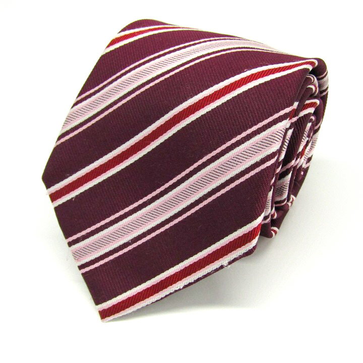 【全品39％OFFクーポン配布中】CALDIANE カルディアーネ ブランド ネクタイ ストライプ柄 PO メンズ ワインレッド 【中古】