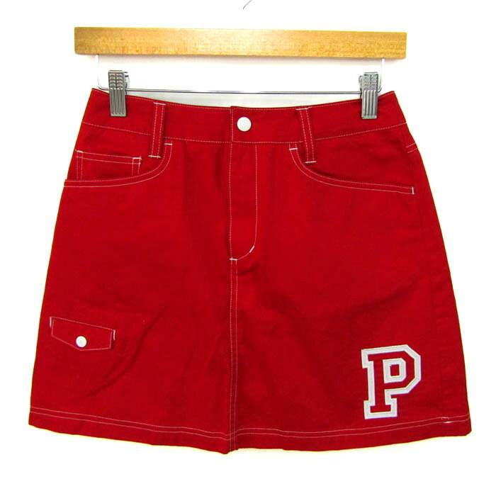 PUMA プーマ ミニスカート ボトムス スコート ストレッチ ゴルフウエア レディース Mサイズ 赤×白 【中古】