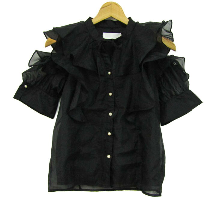 アーベーセーアンフェイス カットソー 長袖 丸衿 チュール ドット M ブラック レース衿取り外しバンドカラーシャツ 長袖 | ナノユニバース(NANO