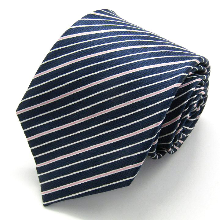 renoma レノマ ブランド ネクタイ ストライプ柄 ヘリンボーン柄 シルク PO メンズ ネイビー 【中古】