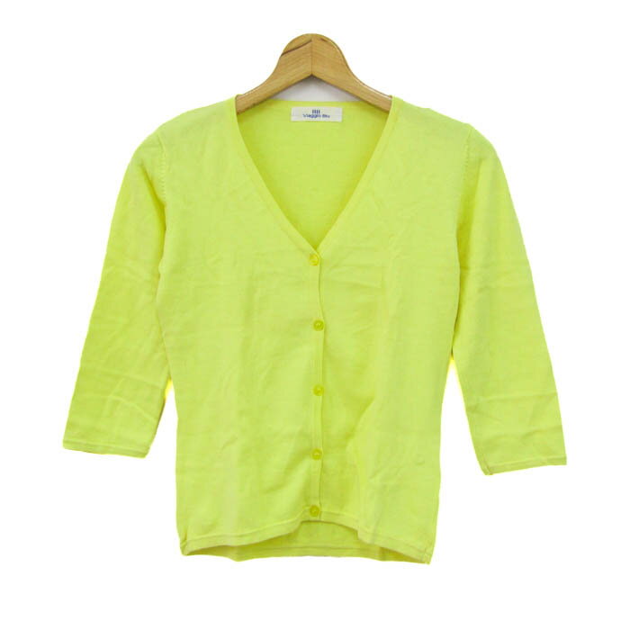 Viaggio Blu ビアッジョブルー カーディガン トップス 七分袖 Vネック コットン レディース フリーサイズ イエロー 【中古】