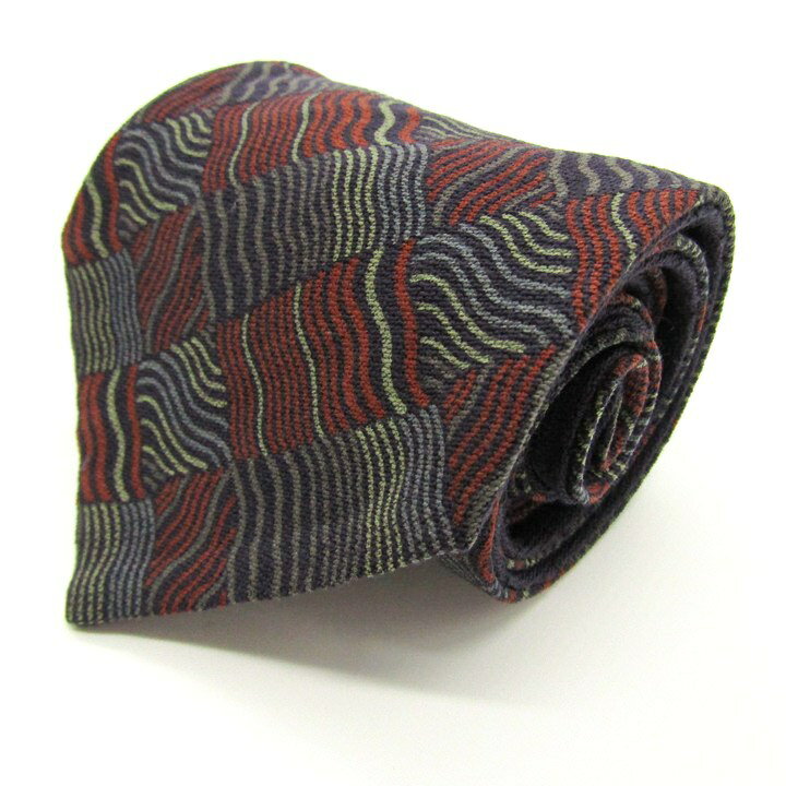 mila schon ミラショーン ブランド ネクタイ ウール チェック柄 総柄 ライン PO メンズ ネイビー 【中古】