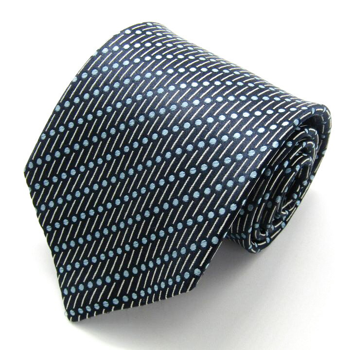 【全品39％OFFクーポン配布中】NISHIJIN 西陣 ブランドネクタイ 西陣織 ストライプ柄 ドット シルク PO メンズ ネイビー 【中古】(4)