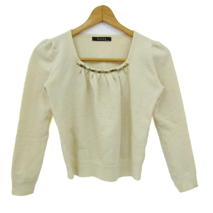 KETTY ケティ ニット セーター 長袖 ウール混 ストレッチ トップス 白 レディース Mサイズ オフホワイ..
