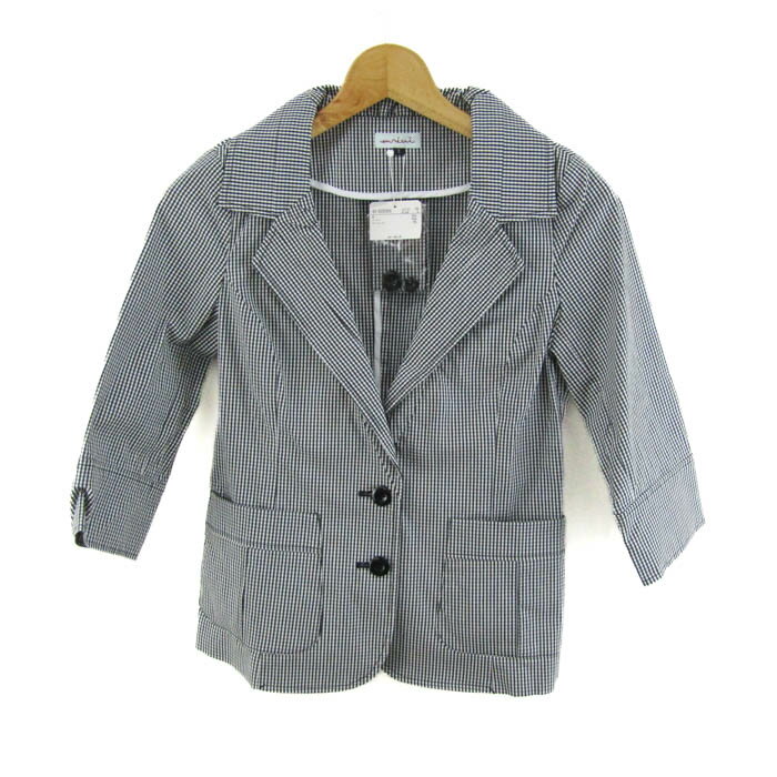 en recre アンレクレ テーラードジャケット 未使用 ストレッチ アウター 日本製 黒 白 レディース 2サイズ ブラック×ホワイト 【中古】