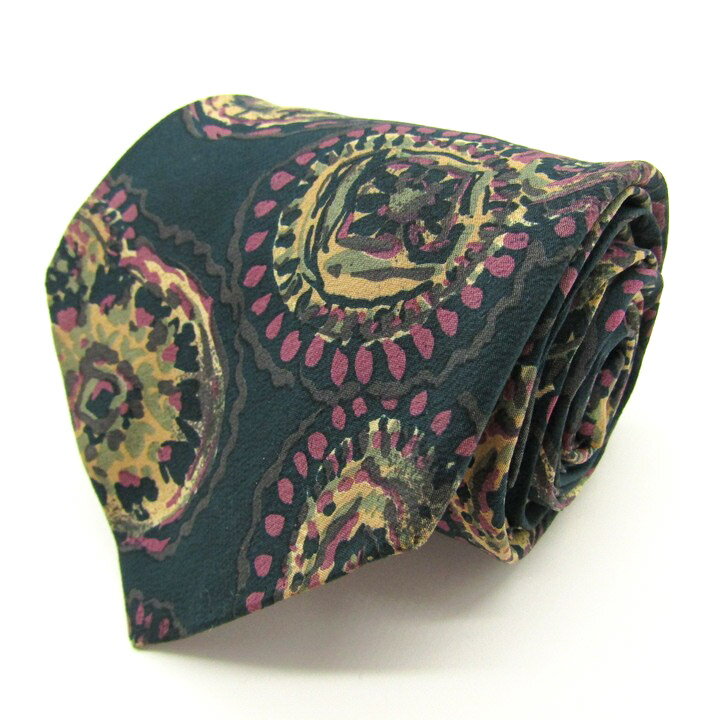 renoma レノマ ブランド ネクタイ 総柄 ドット 花柄 シルク PO メンズ ブラック 【中古】