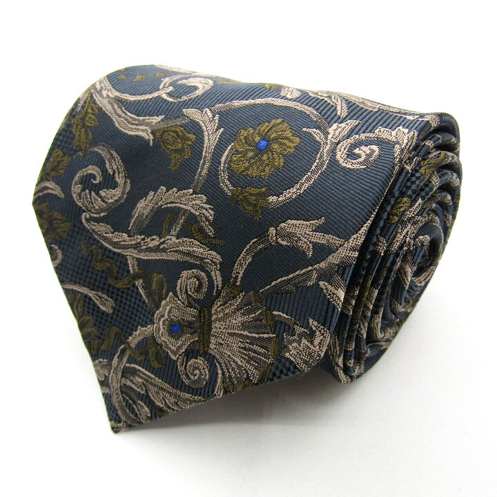 【全品39％OFFクーポン配布中】jun ashida ジュンアシダ ブランド ネクタイ 総柄 花柄 リーフ柄 シルク PO メンズ ネイビー 【中古】