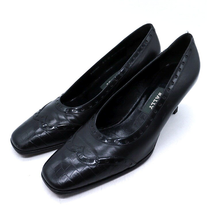 【全品39％OFFクーポン配布中】BALLY バリー パンプス スクエアトゥ シューズ ブランド 靴 イタリア製 黒 レディース 6.5サイズ ブラック 【中古】