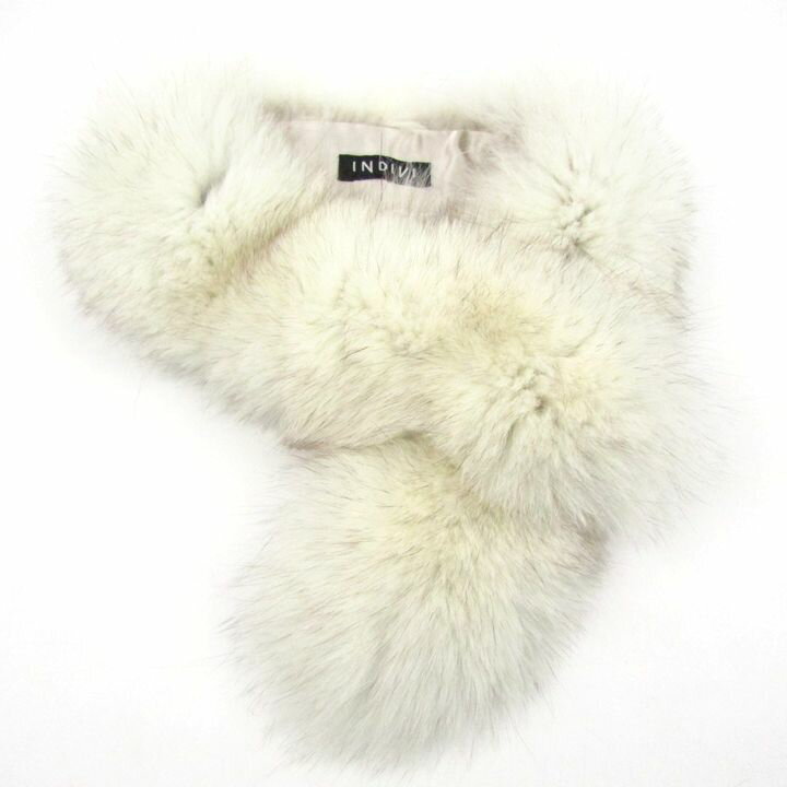 【全品39％OFFクーポン配布中】INDIVI インディヴィ ファー ショール ティペット マフラー ブランド レディース アイボリー×ベージュ 【中古】