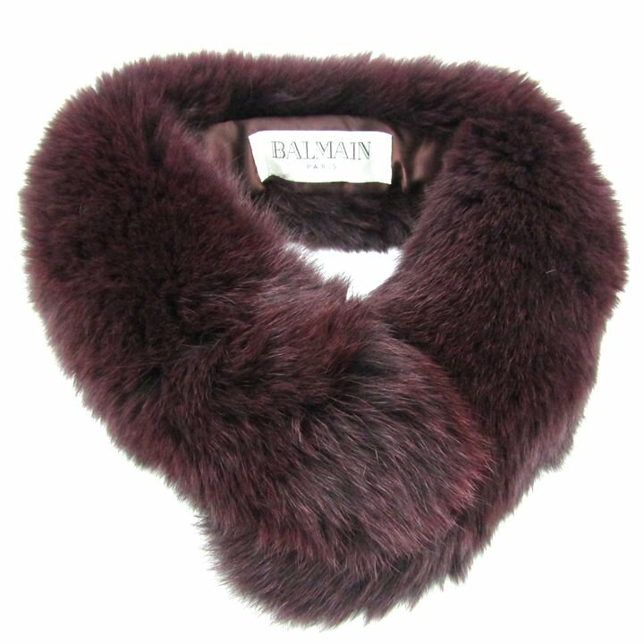 【全品39％OFFクーポン配布中】BALMAIN バルマン ファー ショール ティペット リアルファー マフラー ブランド レディース ボルドー 【中古】