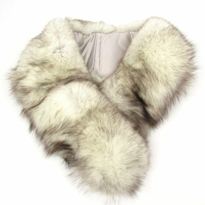 【全品39％OFFクーポン配布中】SAGA FOX サガフォックス ファーショール ティペット リアルファー ブランド マフラー レディース アイボリー×ブラウン 【中古】