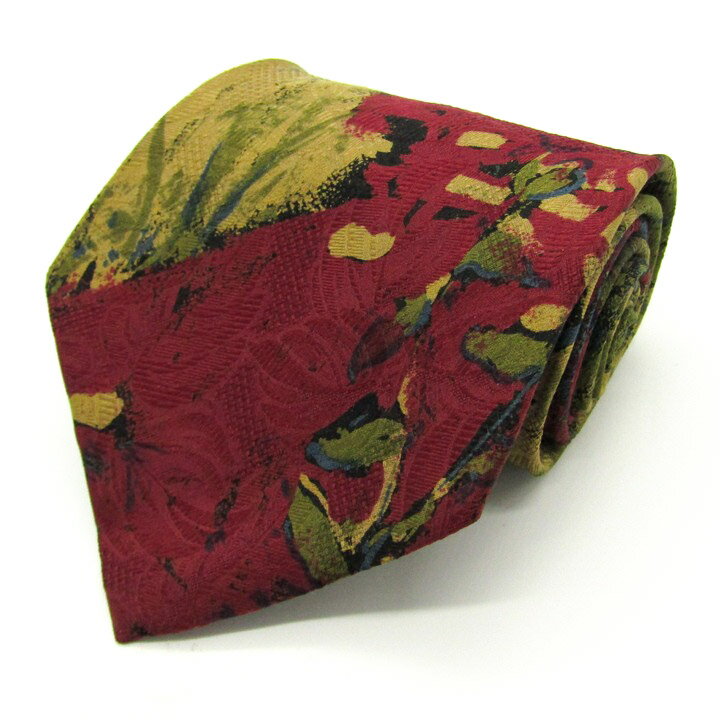 Ermenegildo Zegna エルメネジルドゼニア ブランド ネクタイ 総柄 リーフ柄 シルク PO メンズ レッド 【中古】