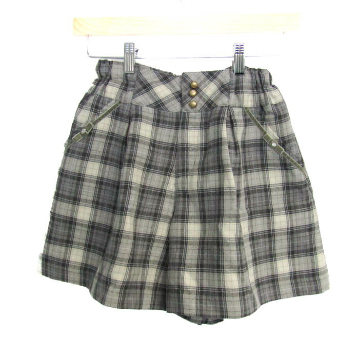 樂天商城 - 【39％OFFクーポン配布中】pom ponette ポンポネット ショートパンツ ボトムス キュロット チェック柄 キッズ 女の子用 S(140)サイズ グレー×白 【中古】