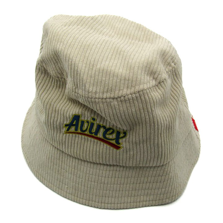 AVIREX アヴィレックス バケットハット コーデュロイ ロゴ 帽子 ブランド レディース 57-59cmサイズ ベージュ 【中古】